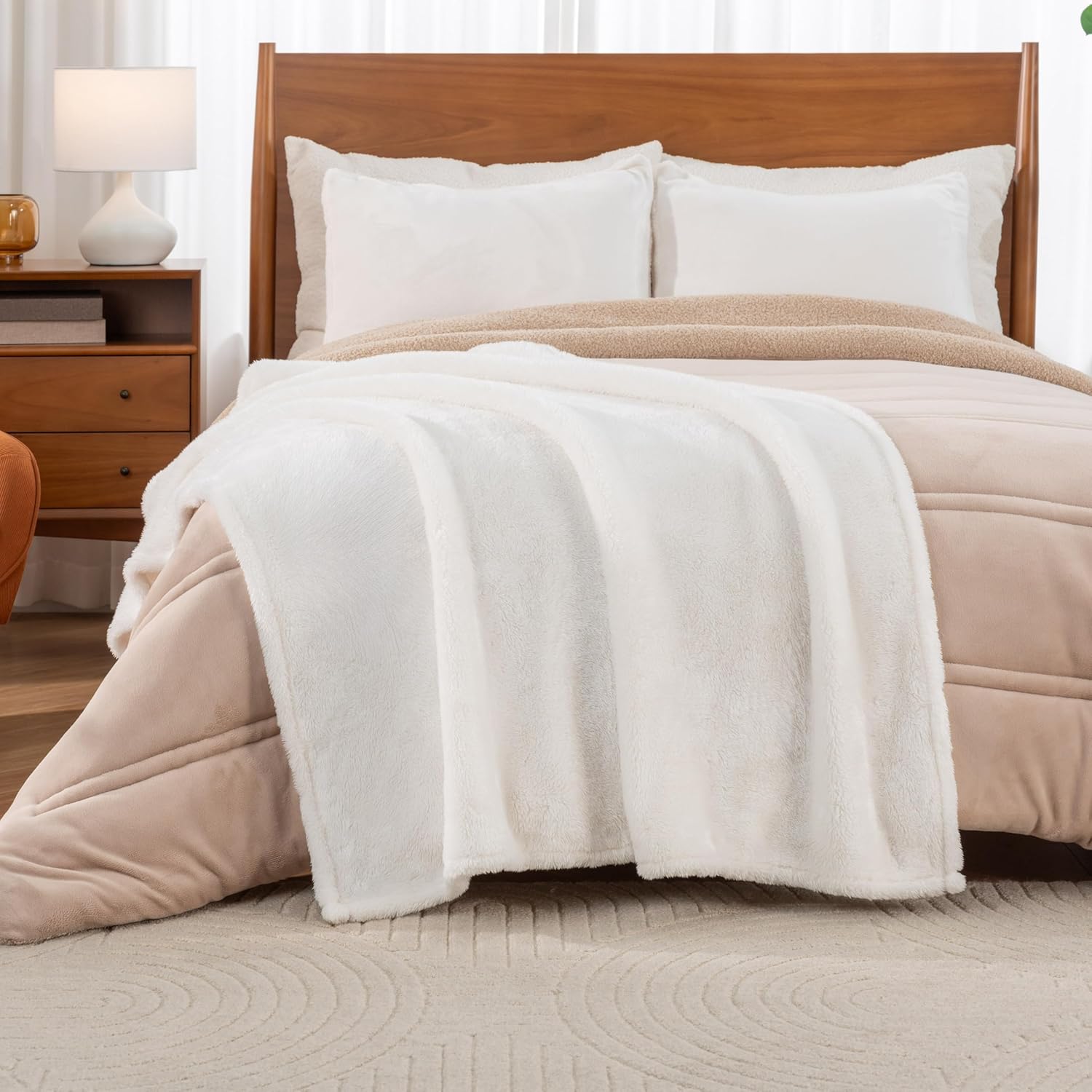 50x60 Cream Berkshire Blanket Classic Extra-Fluffy™ Plush Throw Blanket, Soft Fuzzy Fluffy Long Hair Throw Blanket for Couch Sofa Bed, Cream, 50x60 Inches